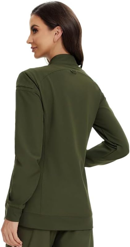Juno Zip Front Scrub Jacket — Olive Green — 2