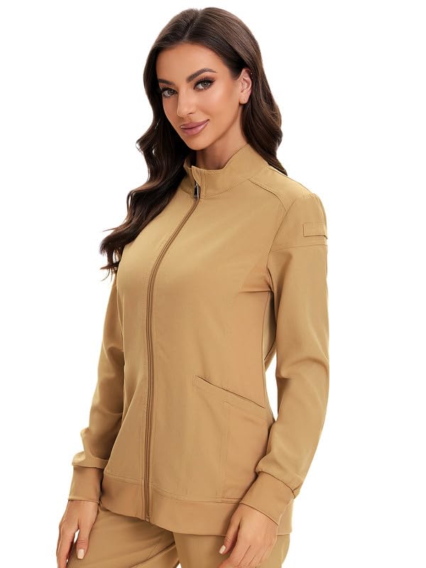 Juno Zip Front Scrub Jacket — Khaki — 3