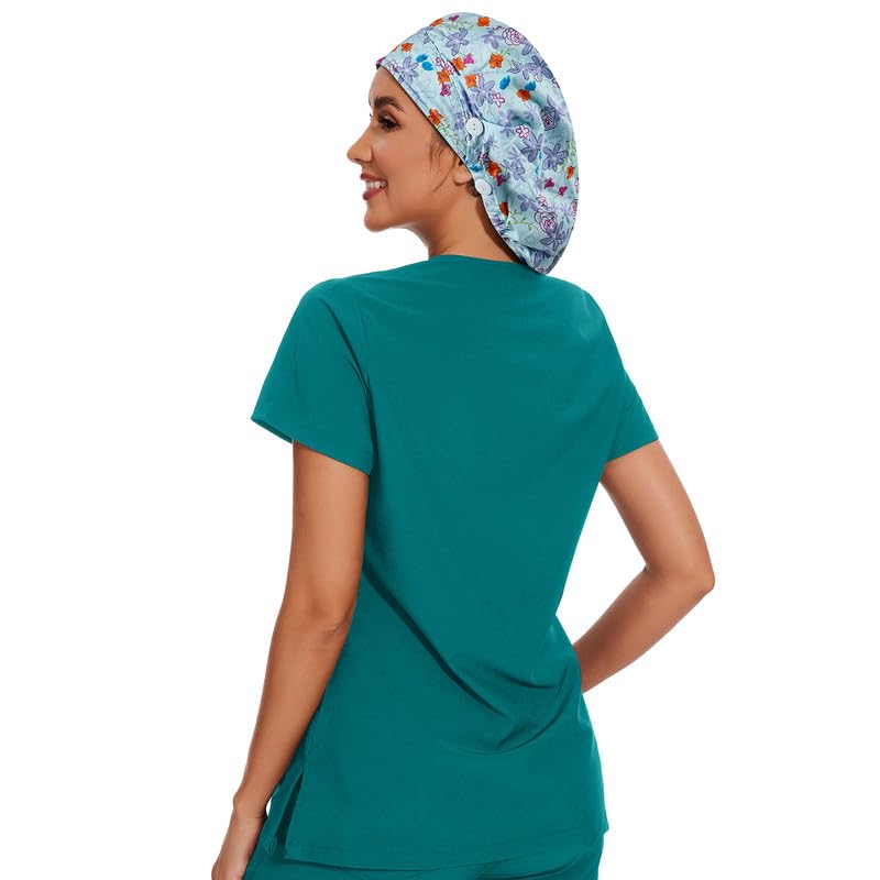 Adjustable Button Scrub Cap — B21-Springtime Waltz — Single Layer — 4