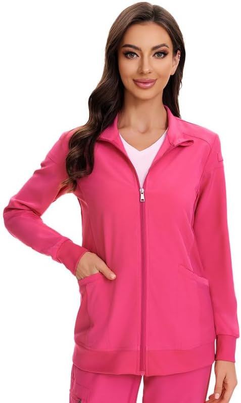 Juno Zip Front Scrub Jacket — Hot Pink — 1