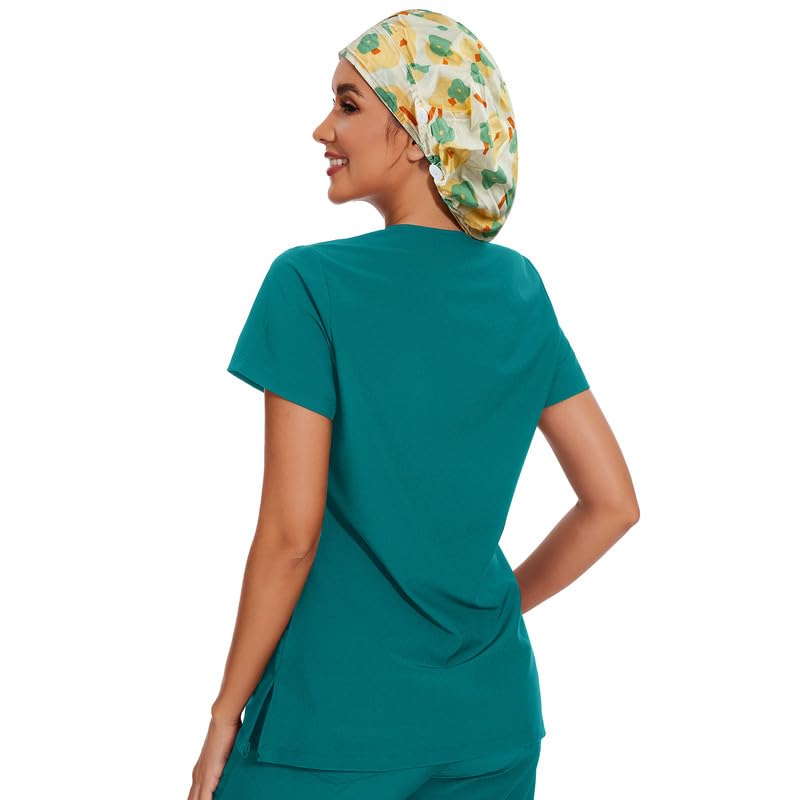 Adjustable Button Scrub Cap — B14-Pastel Garden — Satin Lined — 5