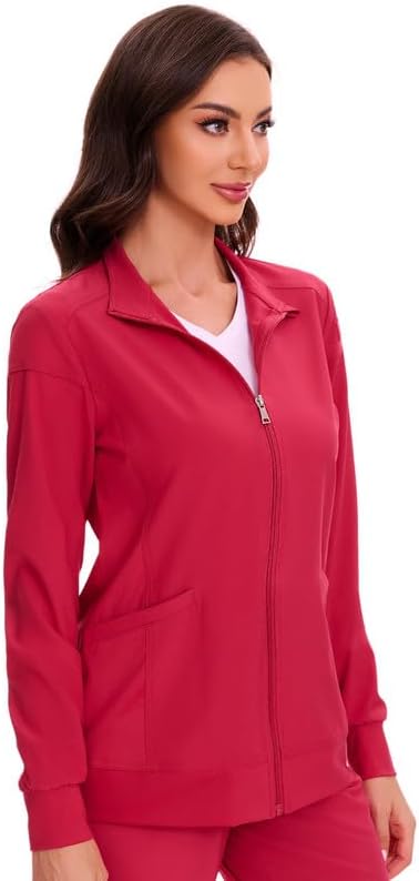 Juno Zip Front Scrub Jacket — Rose Red — 3