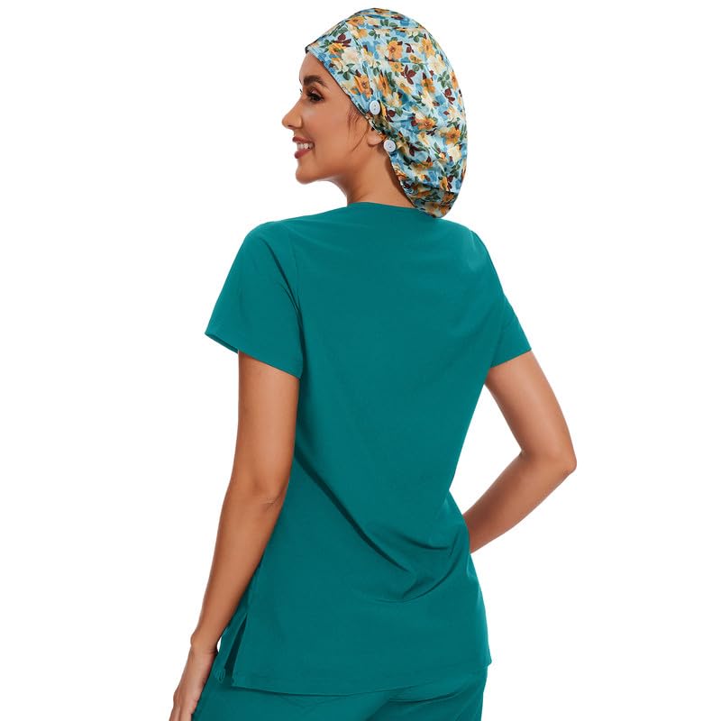 Adjustable Button Scrub Cap — B20-Autumn Bloom — Single Layer — 4