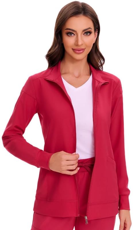 Juno Zip Front Scrub Jacket — Rose Red — 4