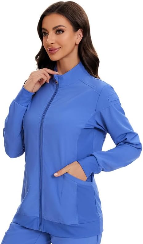 Juno Zip Front Scrub Jacket — Ceil Blue — 3