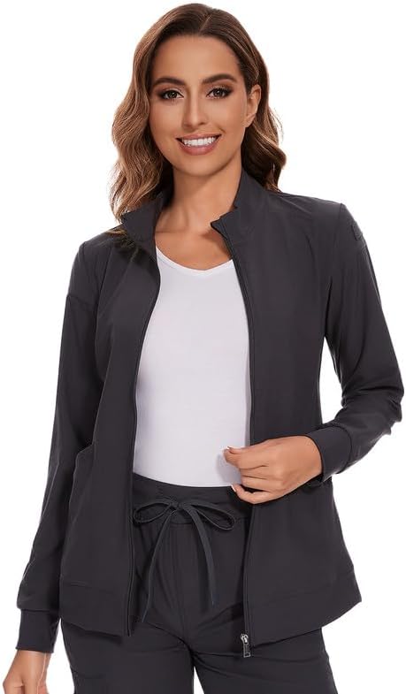 Juno Zip Front Scrub Jacket — Dark Grey — 4