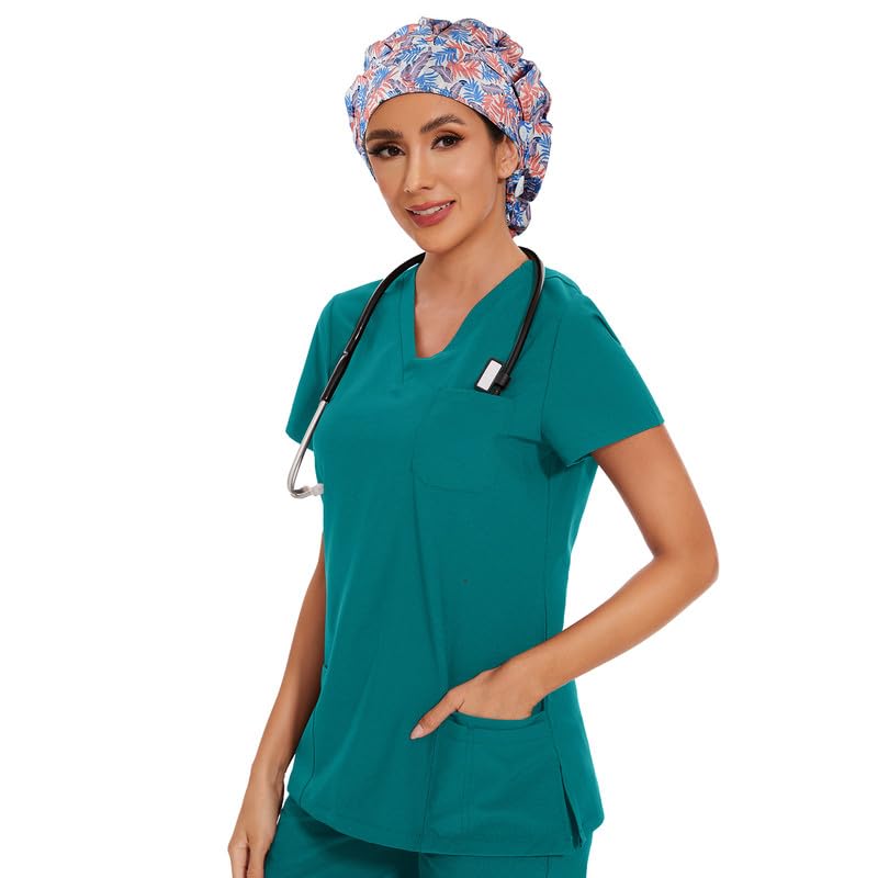 Adjustable Button Scrub Cap — B08-Sunset Palms — Single Layer — 5