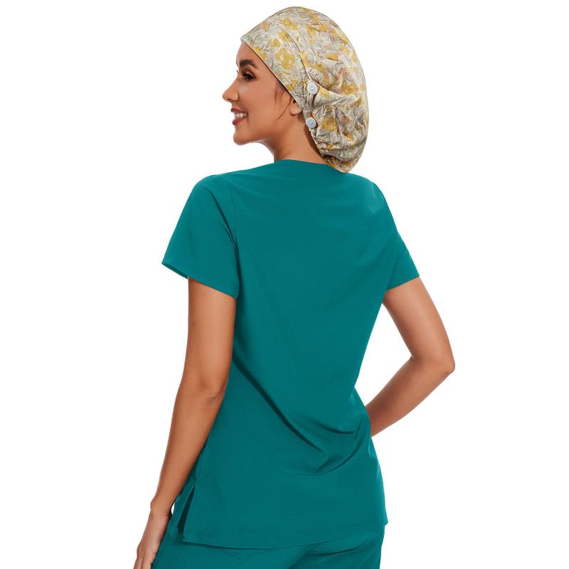 Adjustable Button Scrub Cap — B05-Golden Floral Lace — Single Layer — 5