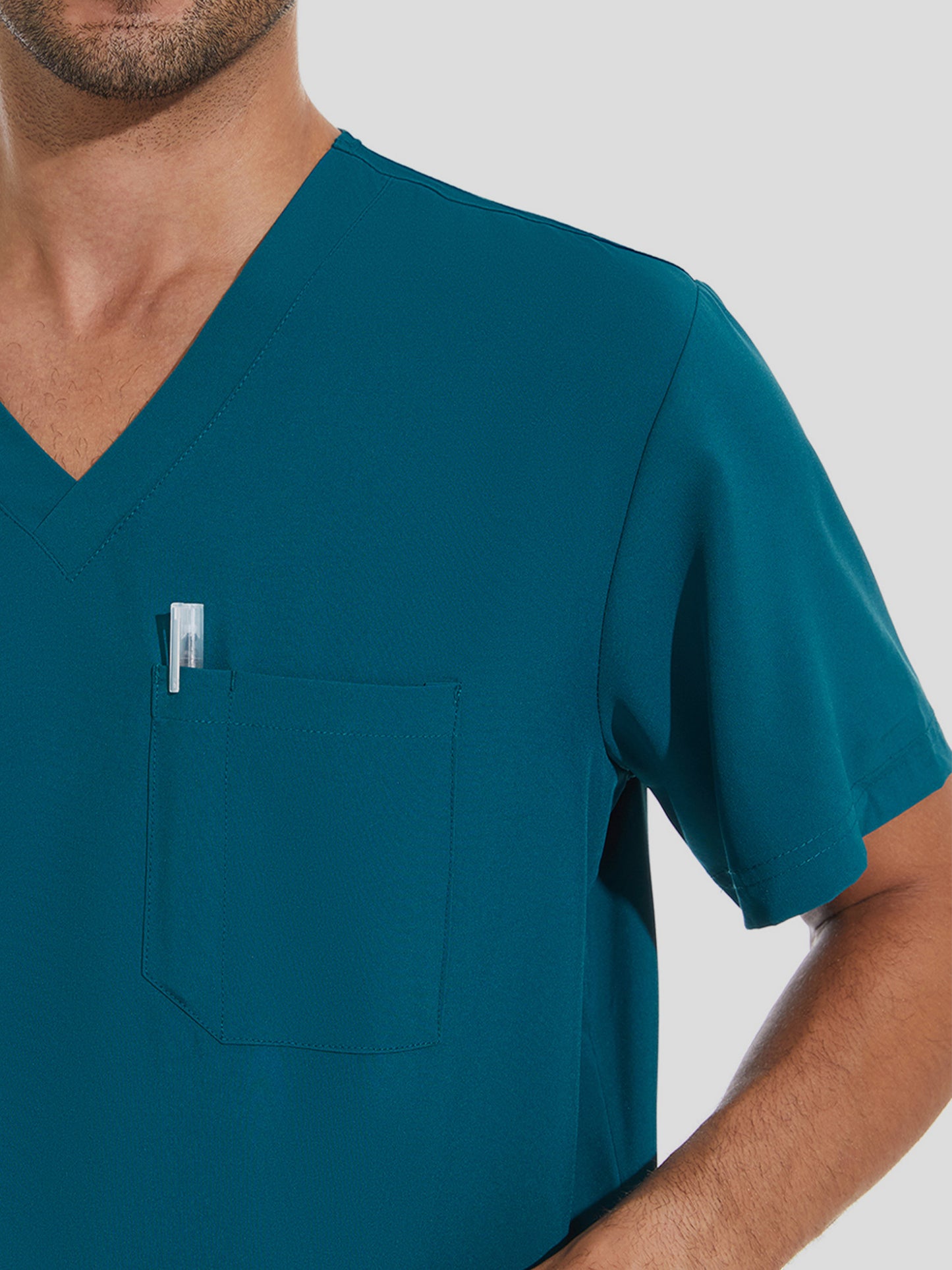 COZYFIT V-Neck Scrub Top & Jogger Pant with 8 Pockets, Yoga Waistband, Anti-Wrinkle Scrubs for Men