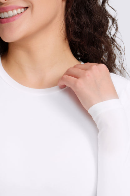 Women's 3-Pack Long-Sleeve Underscrub Top, White, Neckline Detail
