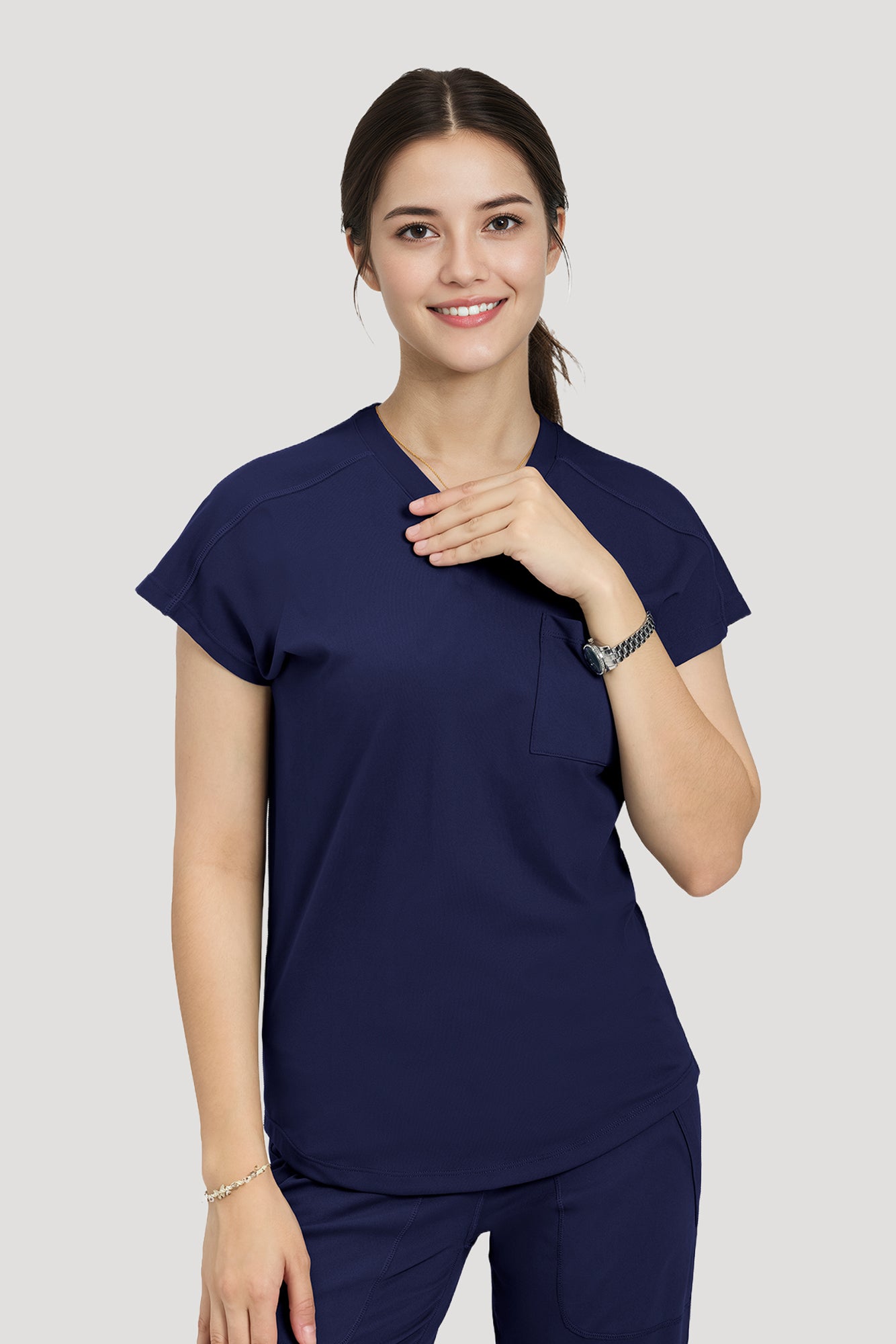 Scrubs for Women Set, V Neck Top & Straight Leg Pants | 6 Pockets, High Elastic Soft Fabric, Drop Shoulder, Slit Hem Yoga Scrub Pants for Easy Movement