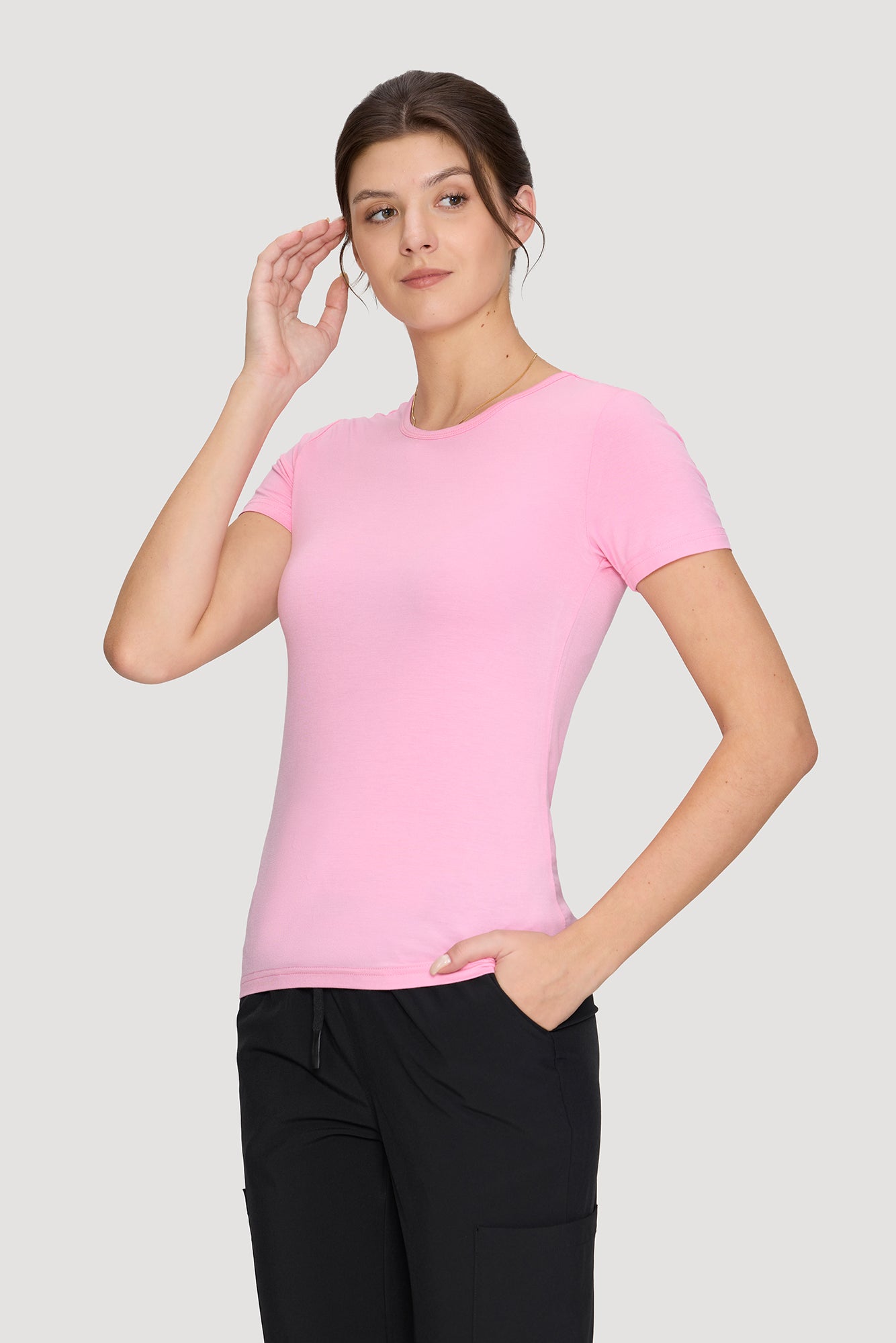 Women's Underscrubs Short Sleeve - Crew Neck Scrubs Tee, Silky Knit Undershirts for Nurse