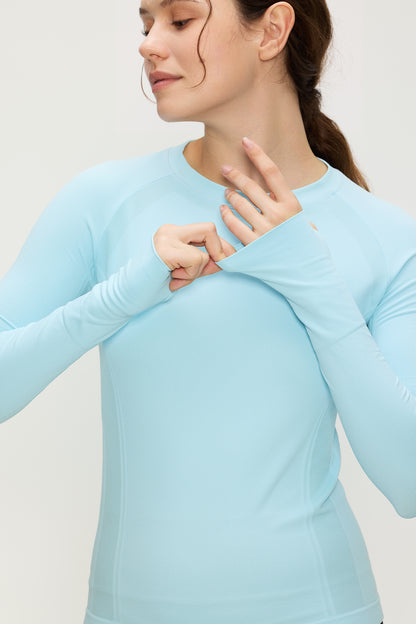 Women's Long-Sleeve Underscrub Top, Baby Blue, Thumbhole Cuff Detail