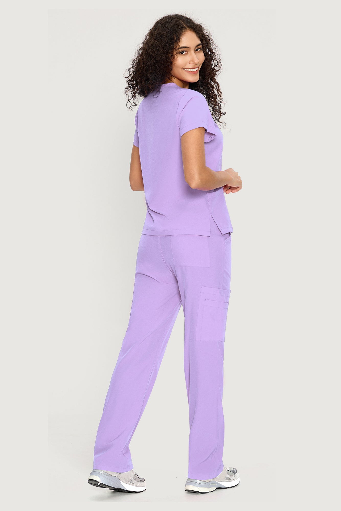 COZYFIT  V-Neck Scrub Top & Straight Leg Pants with 9 Pockets
