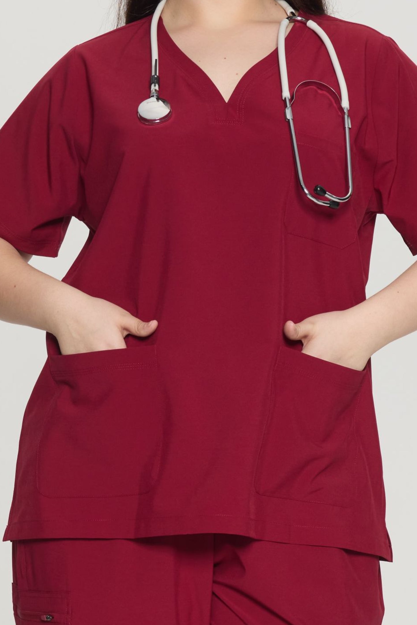 COZYFIT Curved V-Neck Scrub Tops with 3 Pockets