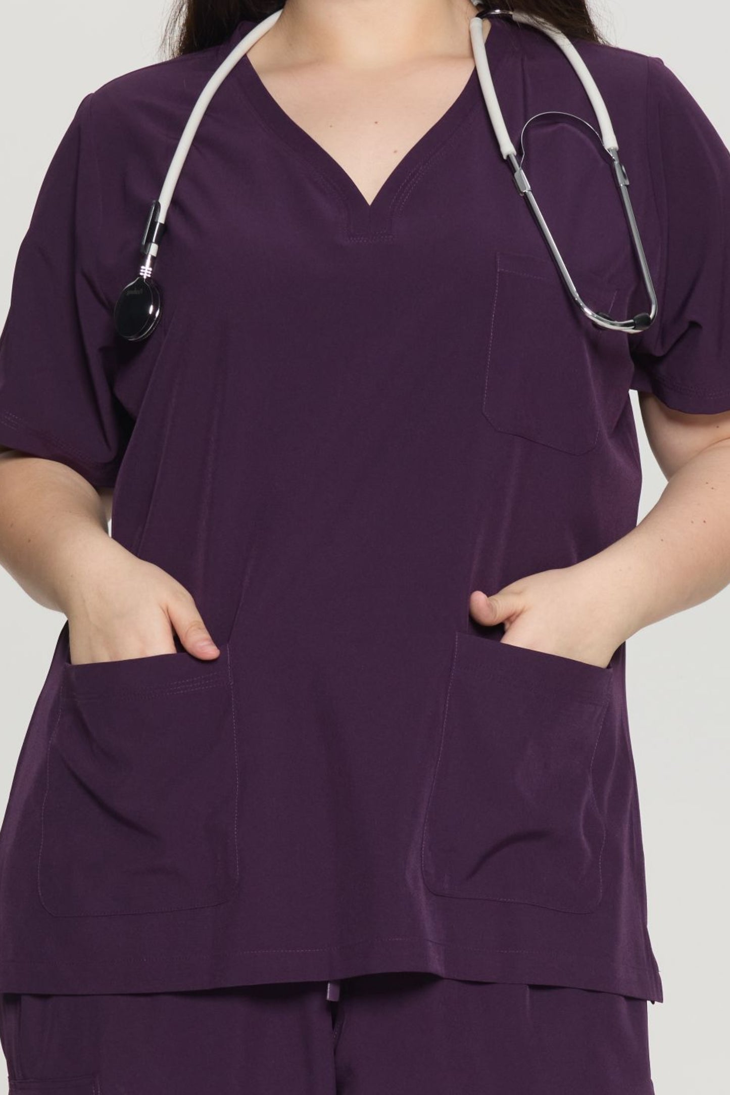 COZYFIT Curved V-Neck Scrub Tops with 3 Pockets