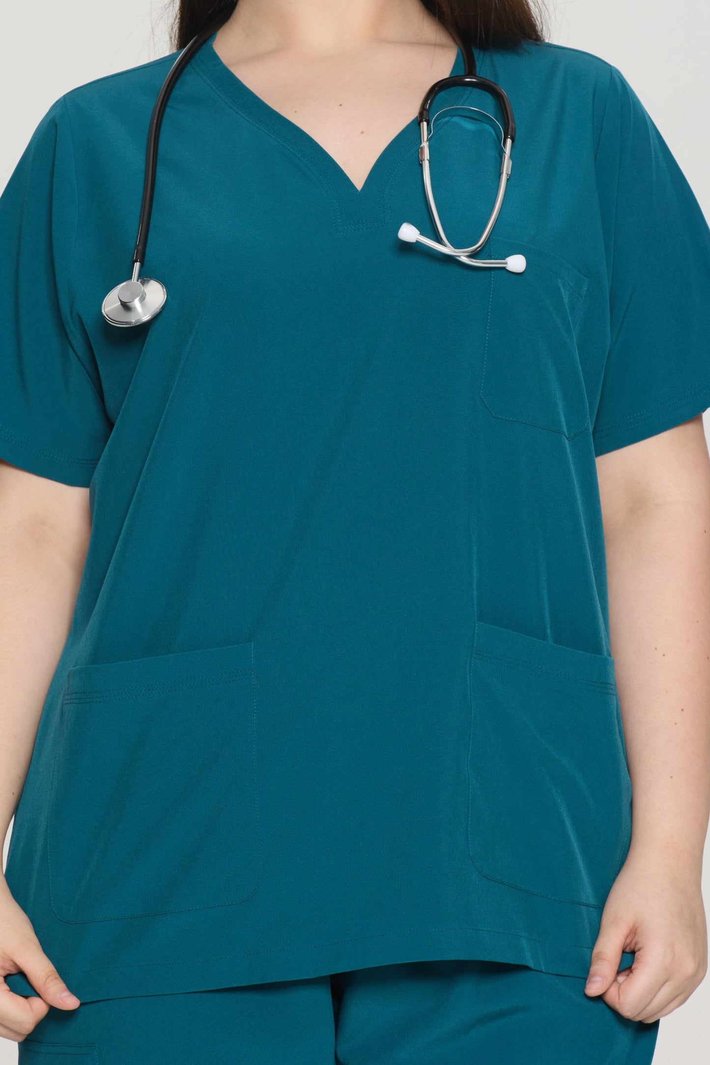 COZYFIT Curved V-Neck Scrub Top & Jogger Pants with 8 Pockets Scrub Sets