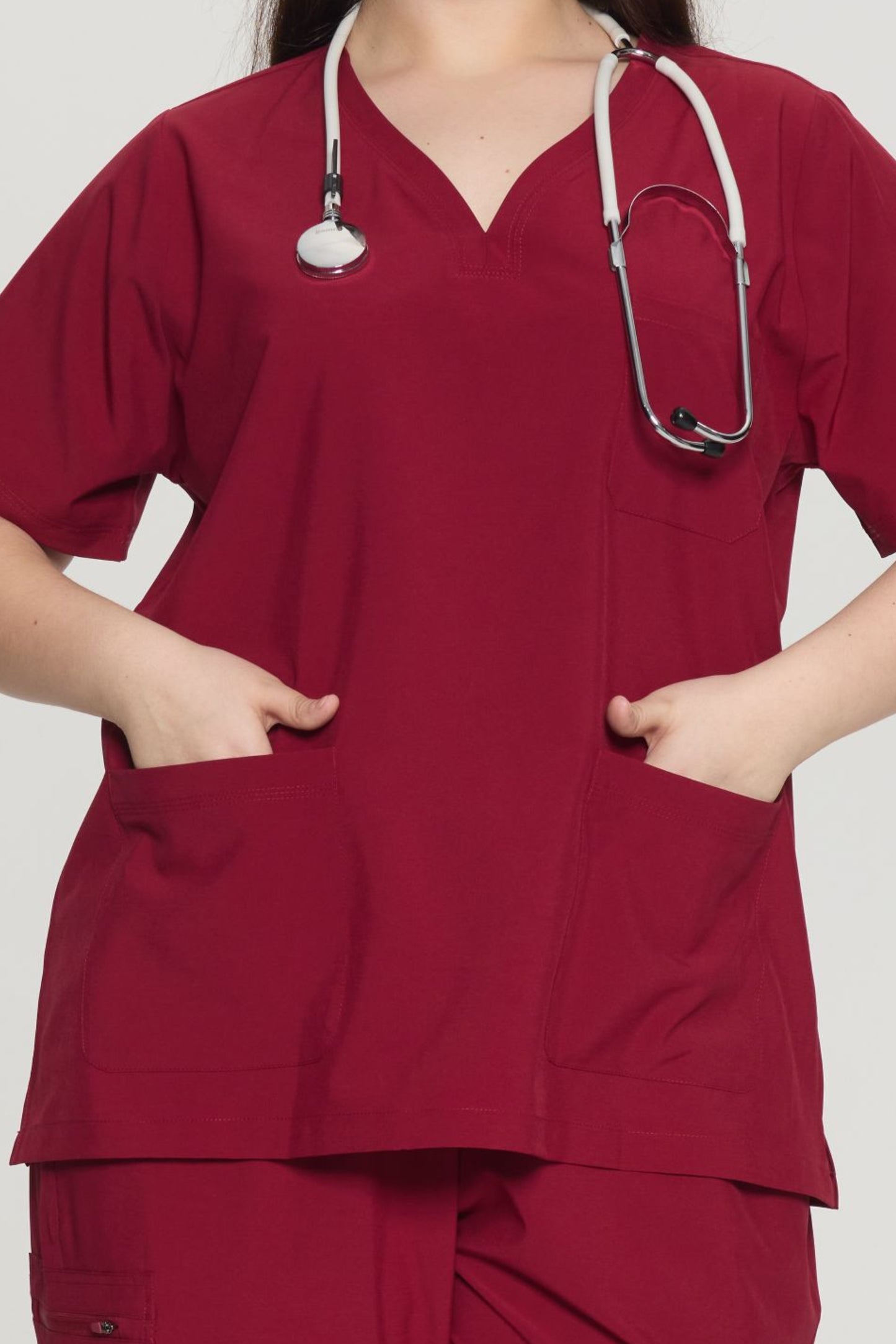 COZYFIT Curved V-Neck Scrub Top & Jogger Pants with 8 Pockets Scrub Sets
