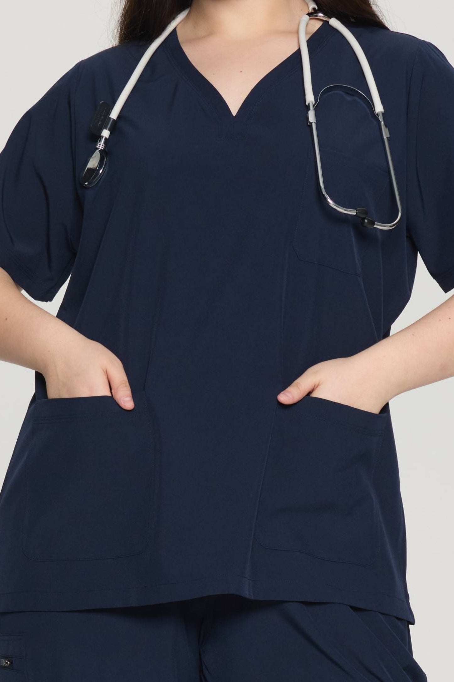 COZYFIT Curved V-Neck Scrub Top & Jogger Pants with 8 Pockets Scrub Sets