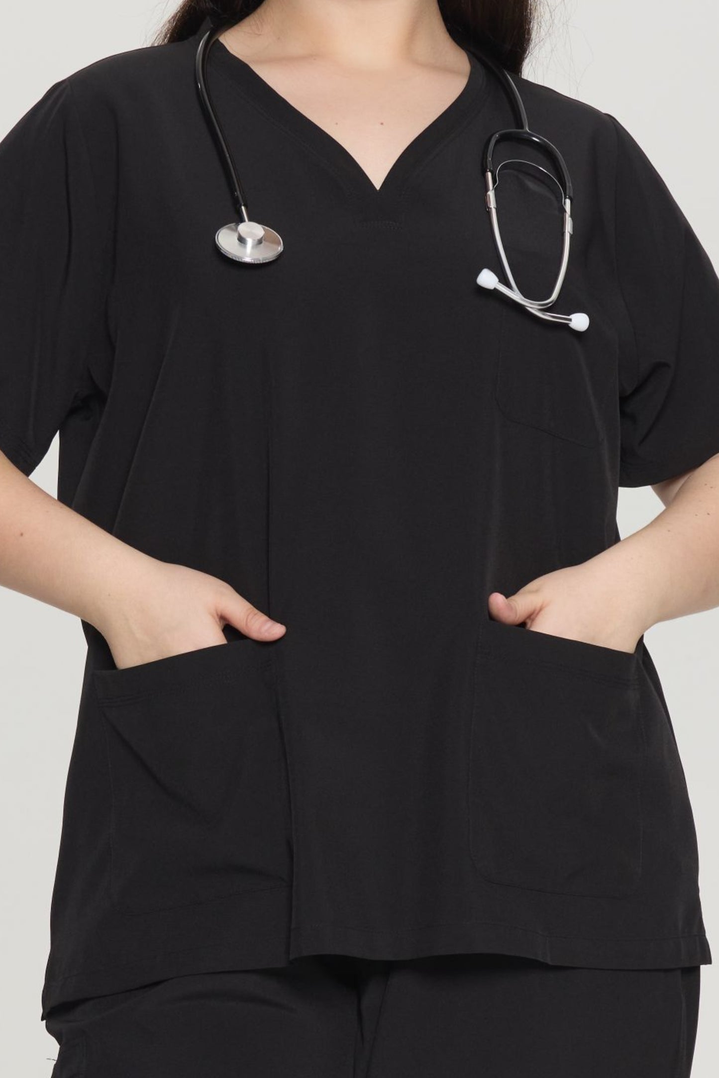 COZYFIT Curved V-Neck Scrub Tops with 3 Pockets