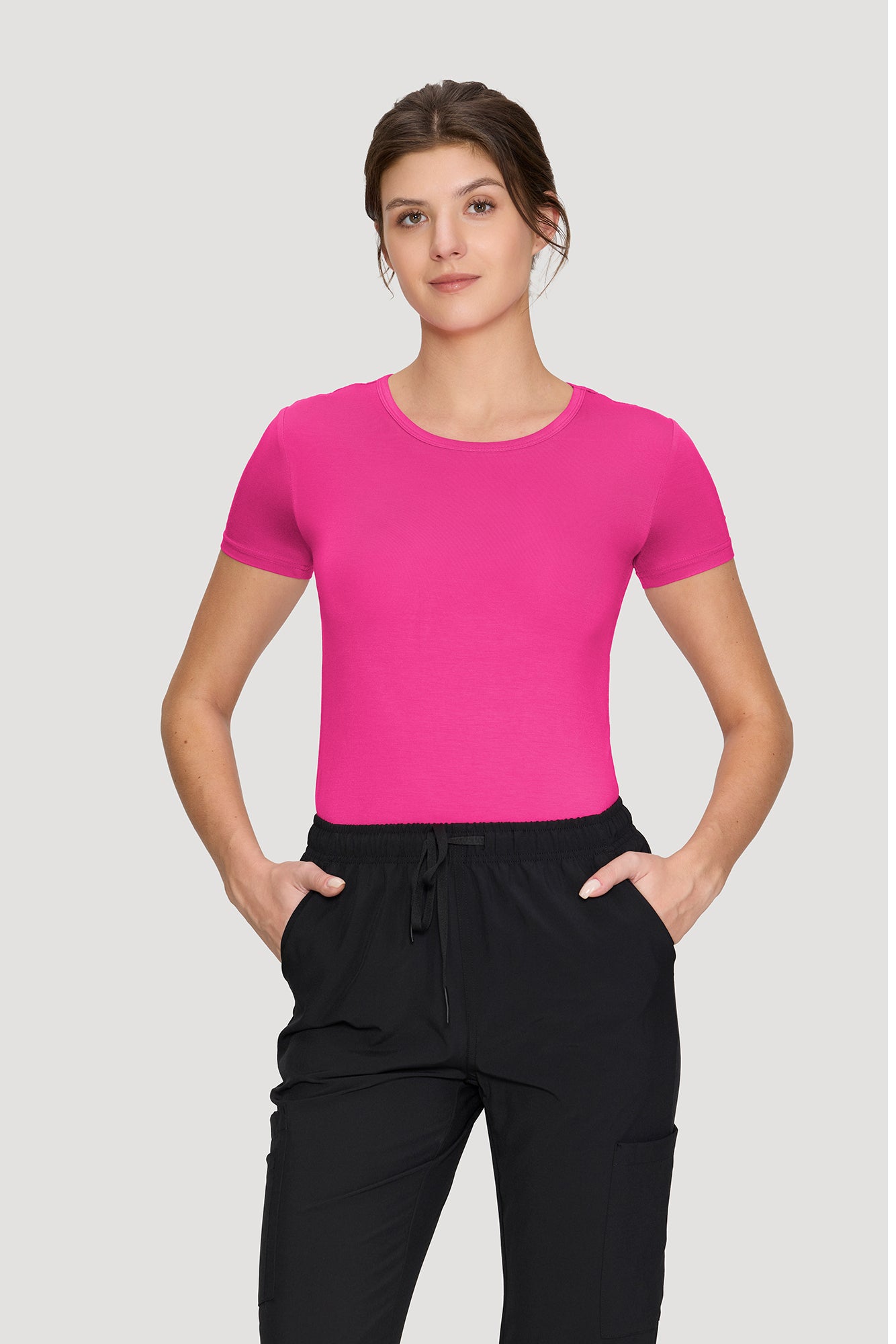 Women's Underscrubs Short Sleeve - Crew Neck Scrubs Tee, Silky Knit Undershirts for Nurse