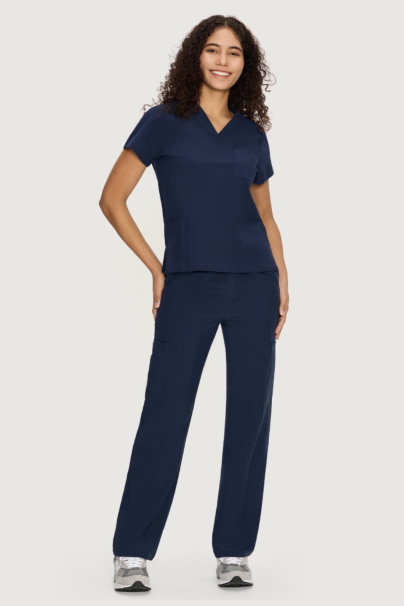 COZYFIT  V-Neck Scrub Top & Straight Leg Pants with 9 Pockets