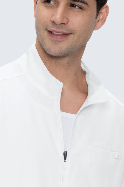 Men's 5-Pocket Zip-Front Scrub Jacket, White, Zipper Detail
