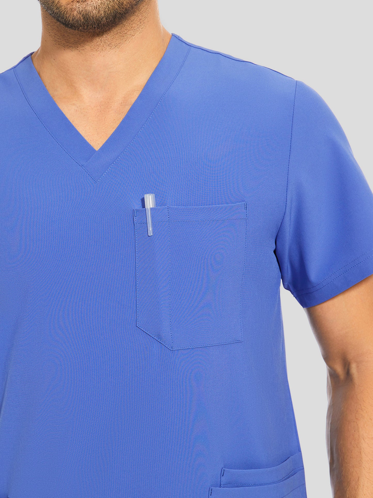 COZYFIT V-Neck Scrub Top & Jogger Pant with 8 Pockets, Yoga Waistband, Anti-Wrinkle Scrubs for Men