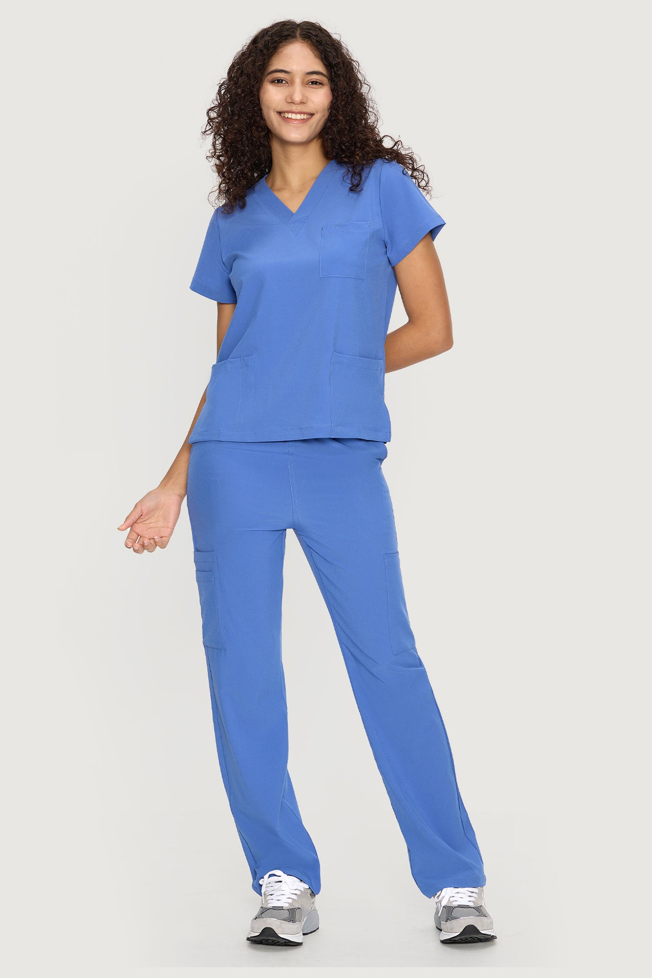 COZYFIT  V-Neck Scrub Top & Straight Leg Pants with 9 Pockets
