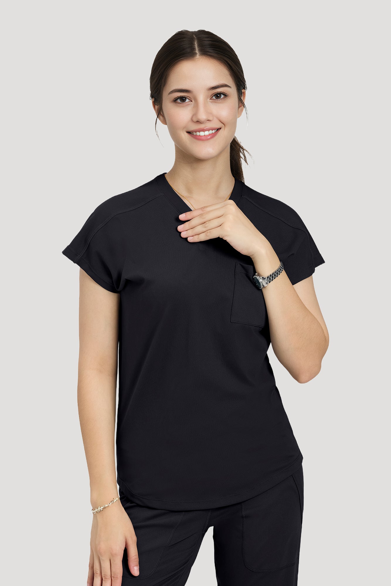 Scrubs for Women Set, V Neck Top & Straight Leg Pants | 6 Pockets, High Elastic Soft Fabric, Drop Shoulder, Slit Hem Yoga Scrub Pants for Easy Movement