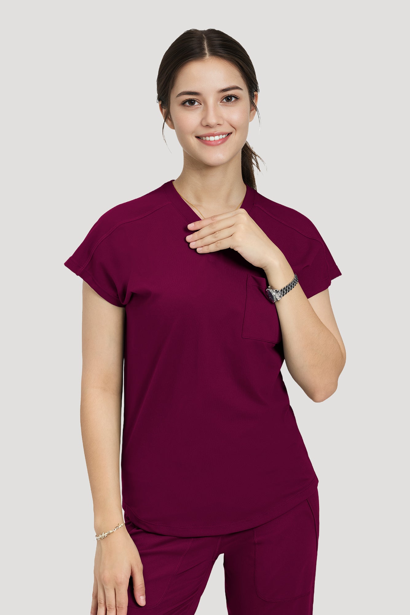 Scrubs for Women Set, V Neck Top & Straight Leg Pants | 6 Pockets, High Elastic Soft Fabric, Drop Shoulder, Slit Hem Yoga Scrub Pants for Easy Movement