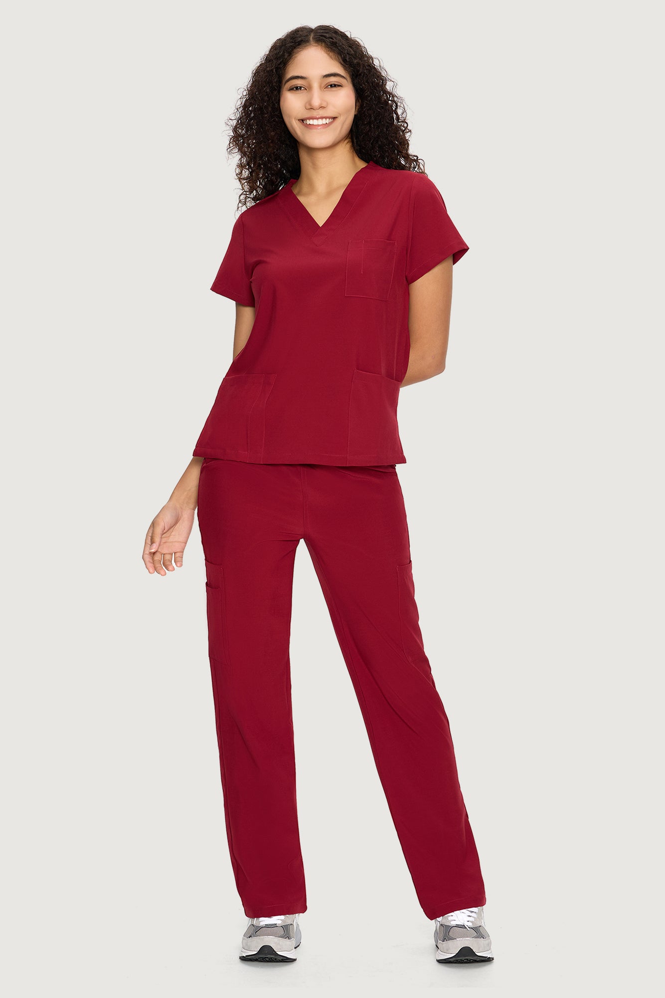 COZYFIT  V-Neck Scrub Top & Straight Leg Pants with 9 Pockets