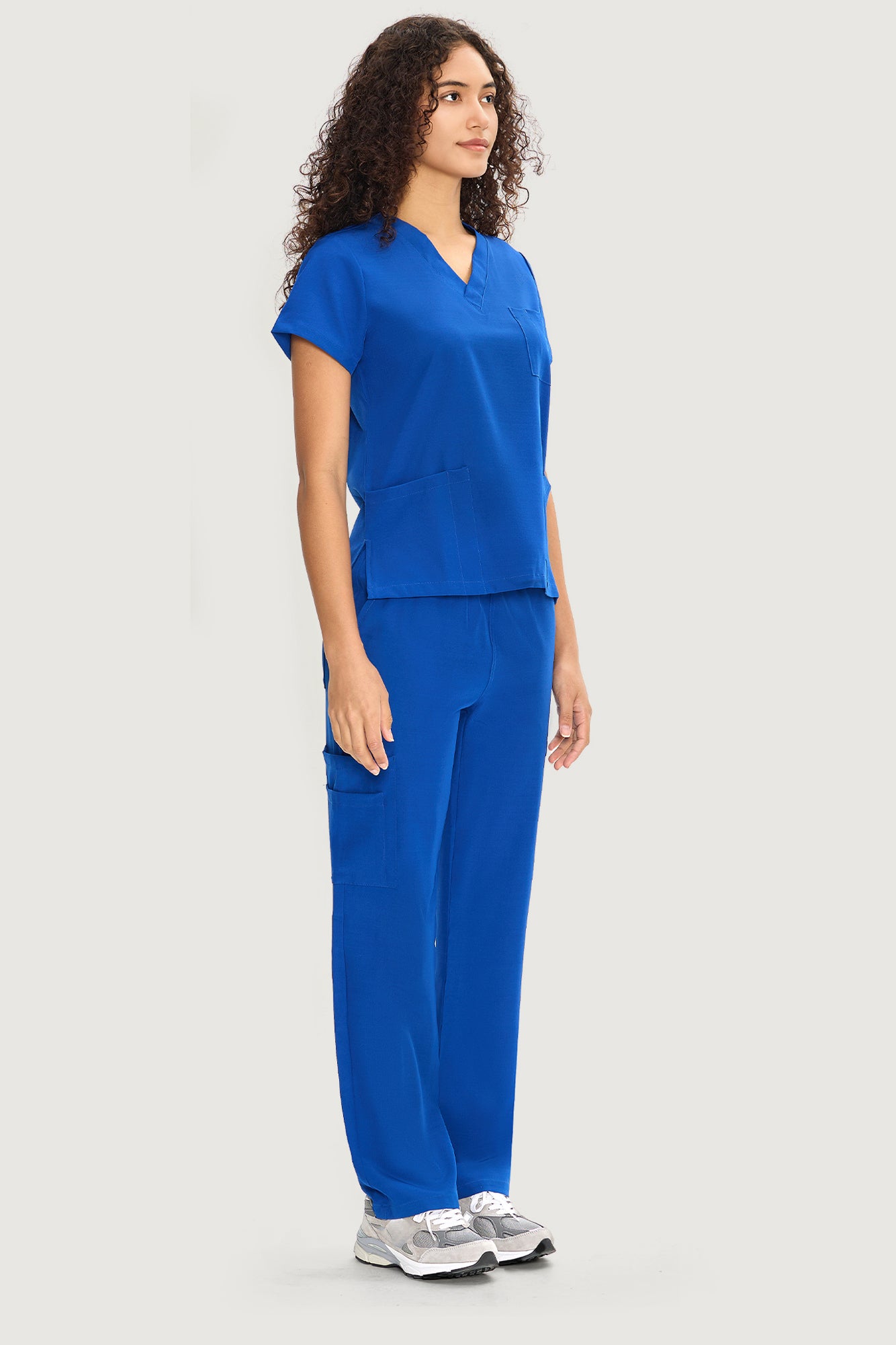 COZYFIT  V-Neck Scrub Top & Straight Leg Pants with 9 Pockets