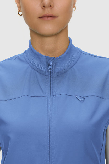Women's 3-Pocket Scrub Vest, Ceil Blue, Zipper Detail