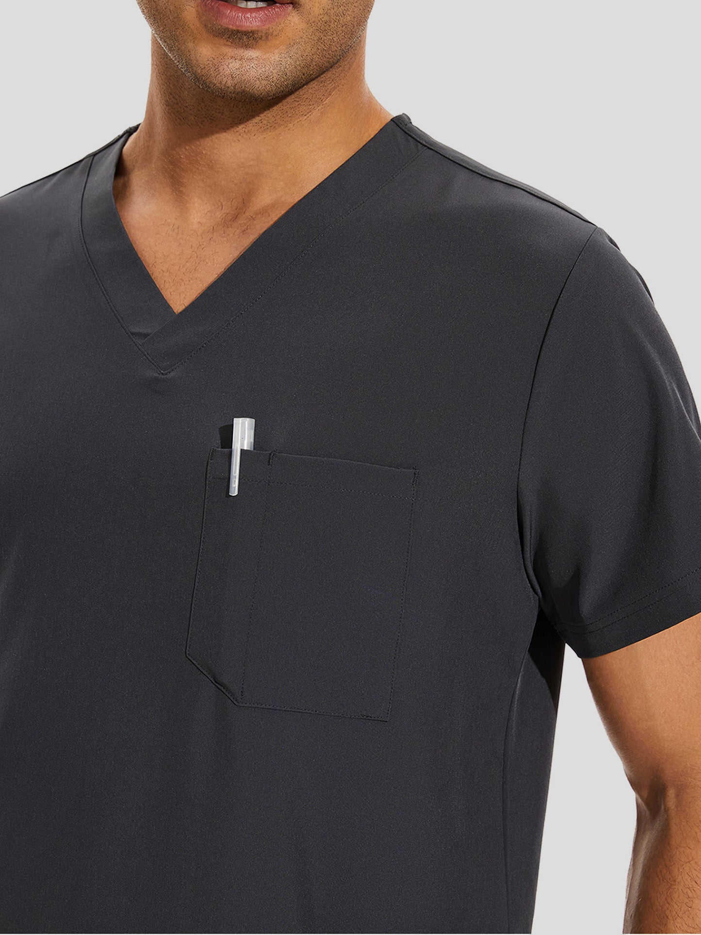 COZYFIT V-Neck Scrub Top & Jogger Pant with 8 Pockets, Yoga Waistband, Anti-Wrinkle Scrubs for Men