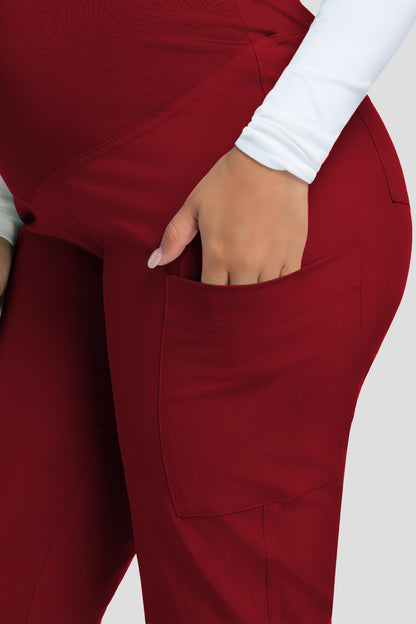 Women's Maternity Scrub Pants, Burgundy, Cargo Pocket Detail
