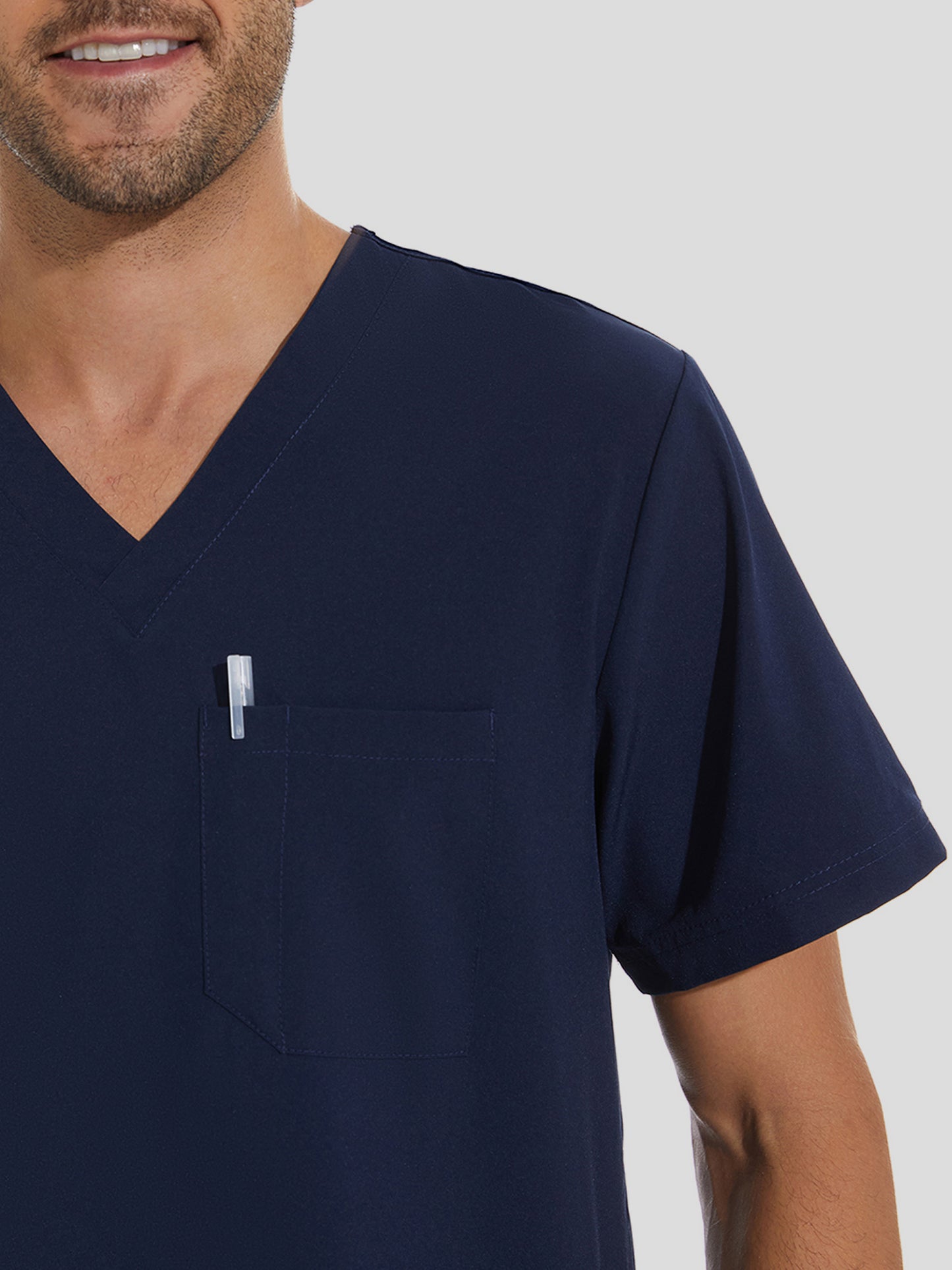 COZYFIT V-Neck Scrub Top & Jogger Pant with 8 Pockets, Yoga Waistband, Anti-Wrinkle Scrubs for Men