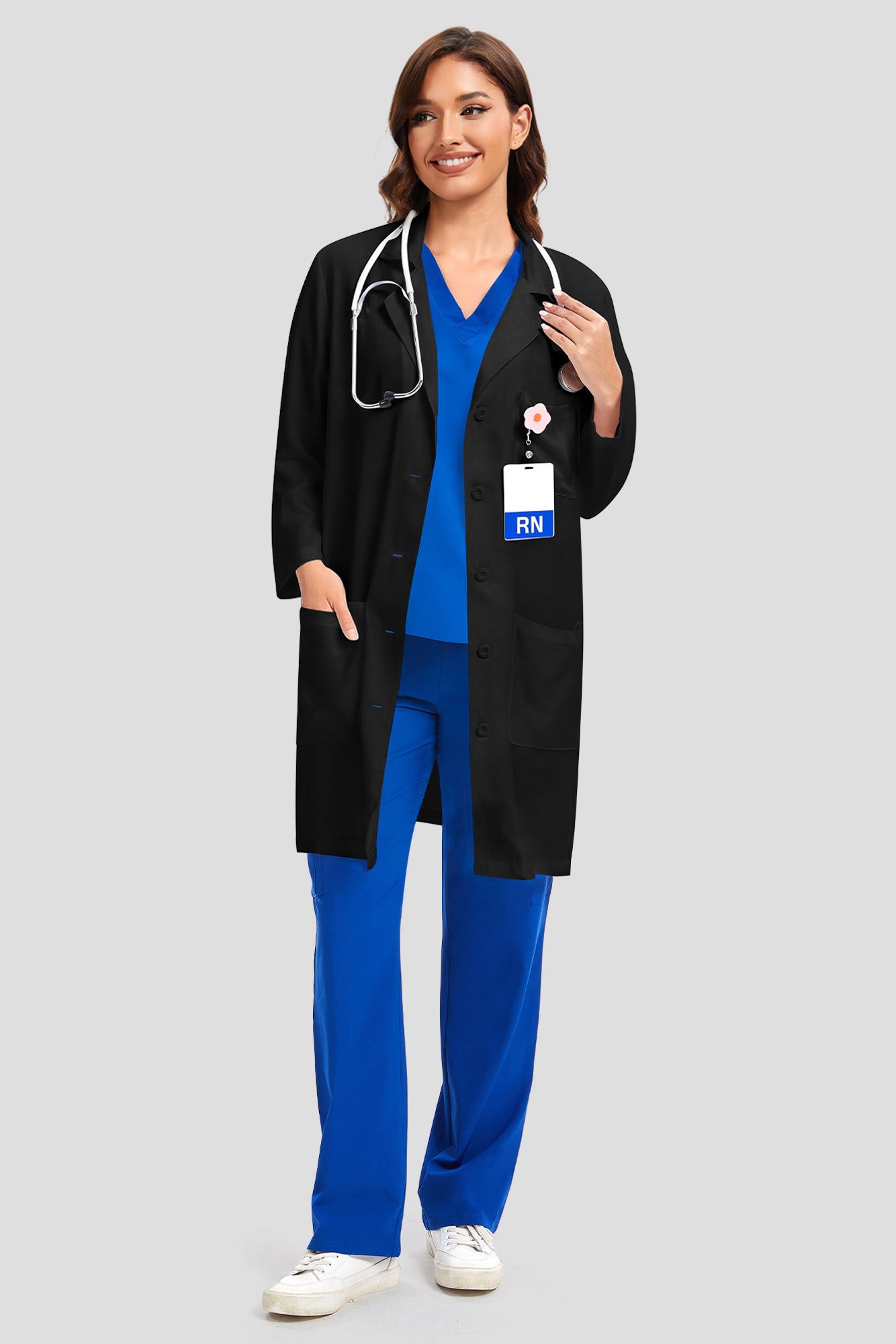 COZYFIT Lab Coat for Woman 3 Pocket, Long Sleeve Medical Coat