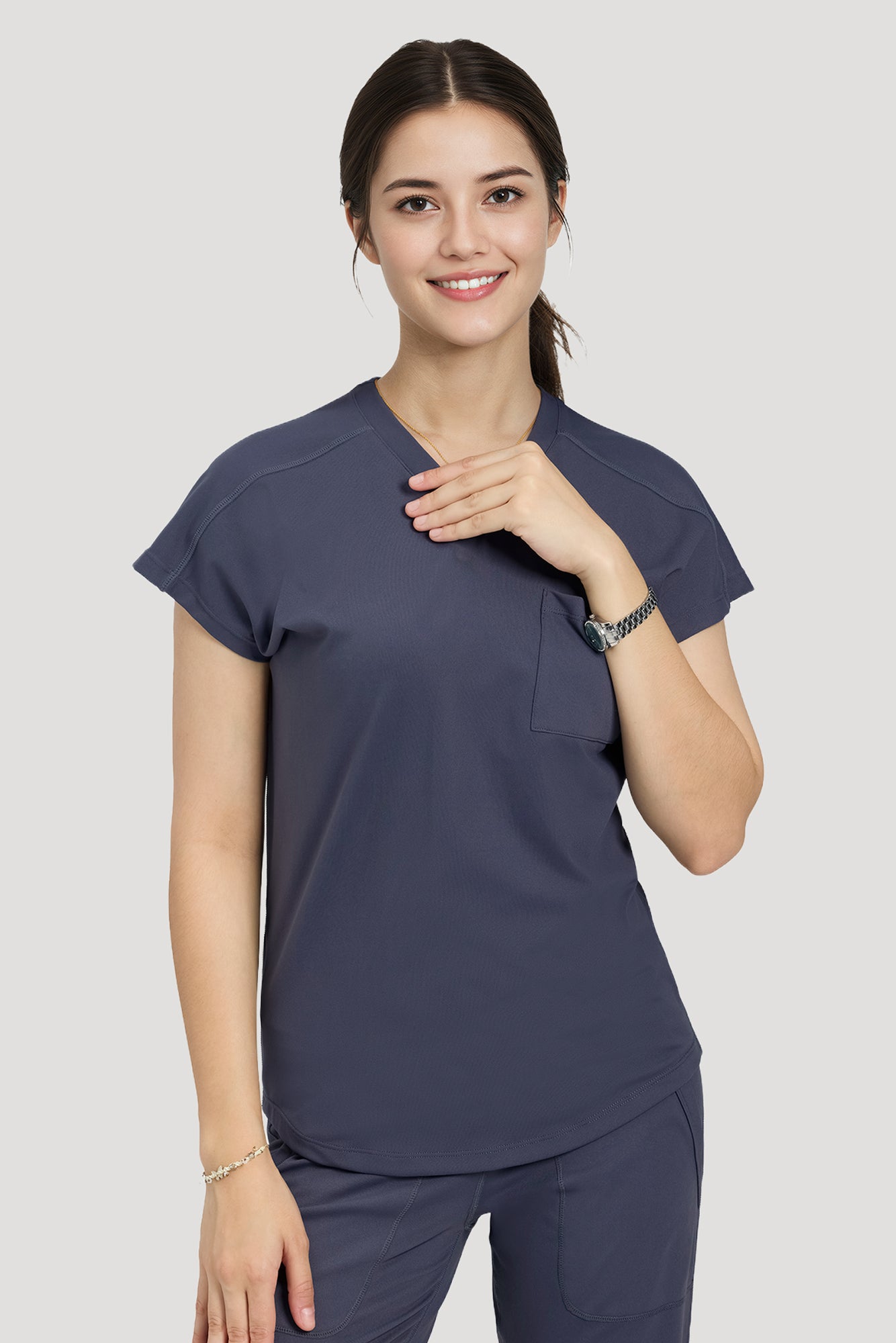 Scrubs for Women Set, V Neck Top & Straight Leg Pants | 6 Pockets, High Elastic Soft Fabric, Drop Shoulder, Slit Hem Yoga Scrub Pants for Easy Movement