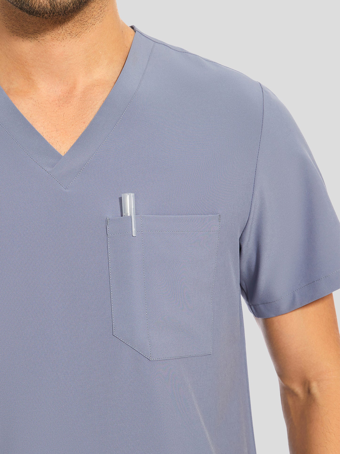 COZYFIT V-Neck Scrub Top & Jogger Pant with 8 Pockets, Yoga Waistband, Anti-Wrinkle Scrubs for Men