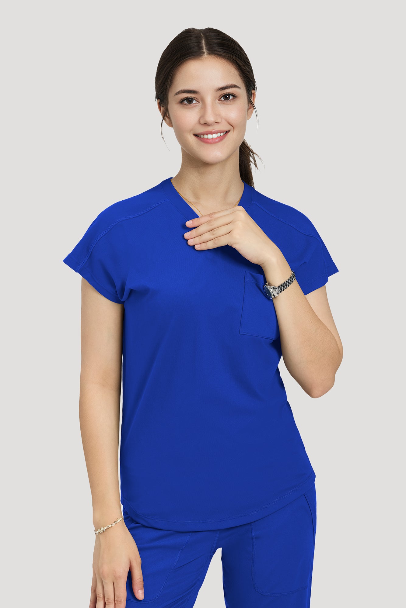 Scrubs for Women Set, V Neck Top & Straight Leg Pants | 6 Pockets, High Elastic Soft Fabric, Drop Shoulder, Slit Hem Yoga Scrub Pants for Easy Movement