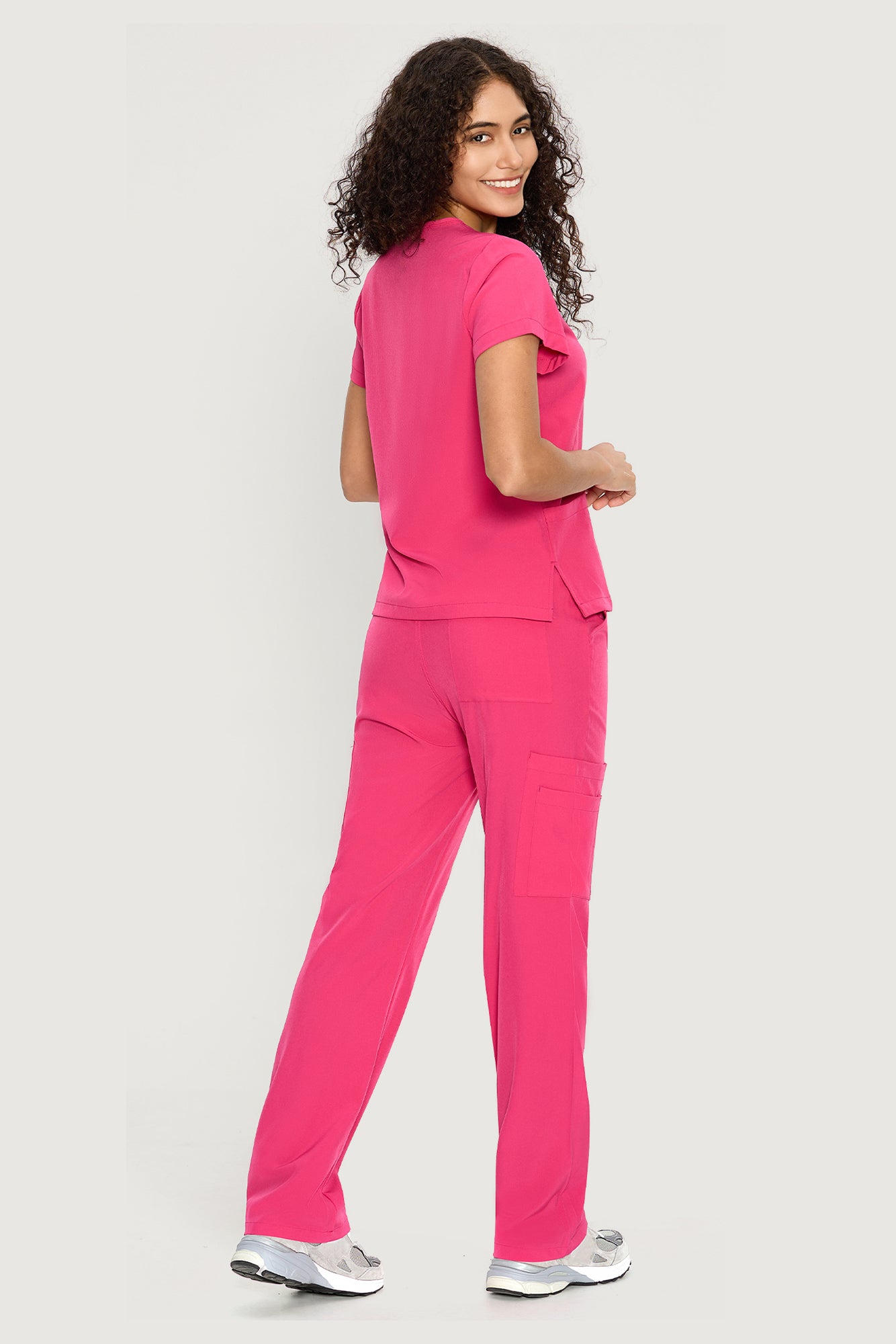 COZYFIT  V-Neck Scrub Top & Straight Leg Pants with 9 Pockets