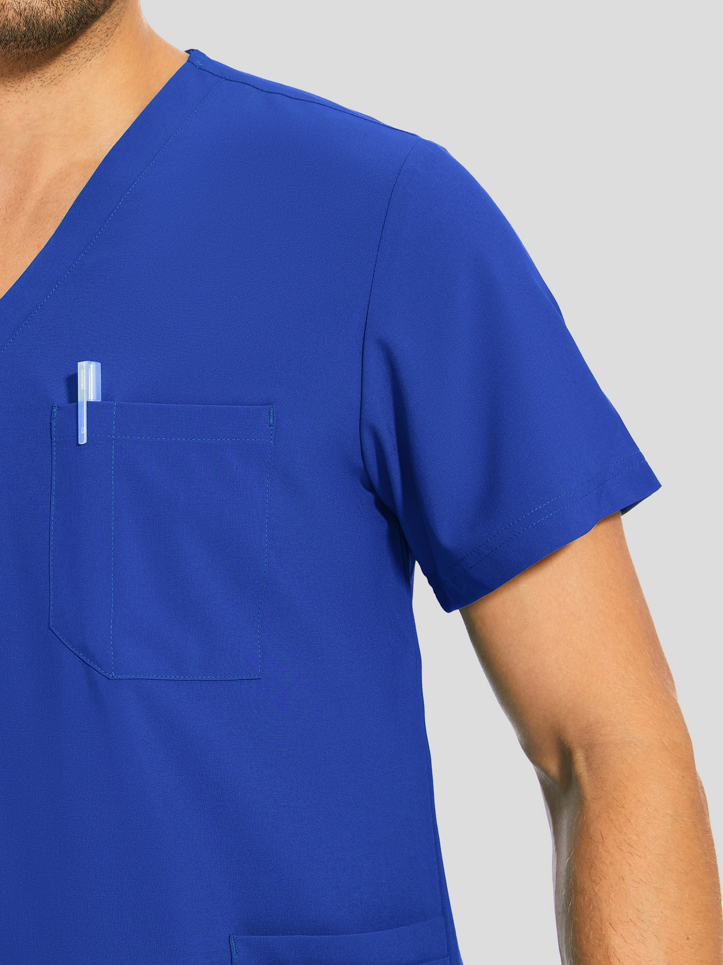 COZYFIT V-Neck Scrub Top & Jogger Pant with 8 Pockets, Yoga Waistband, Anti-Wrinkle Scrubs for Men