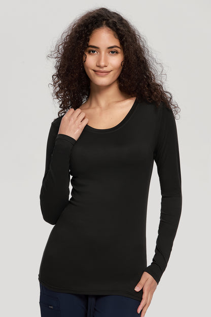 Women's 2-Pack Long-Sleeve Underscrub Top, Black/Black, Model Front View