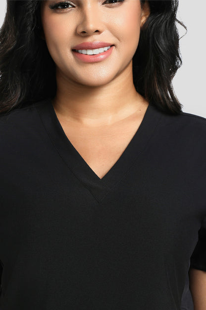 Women's Maternity V-Neck Scrub Top, Black, V-Neck Detail