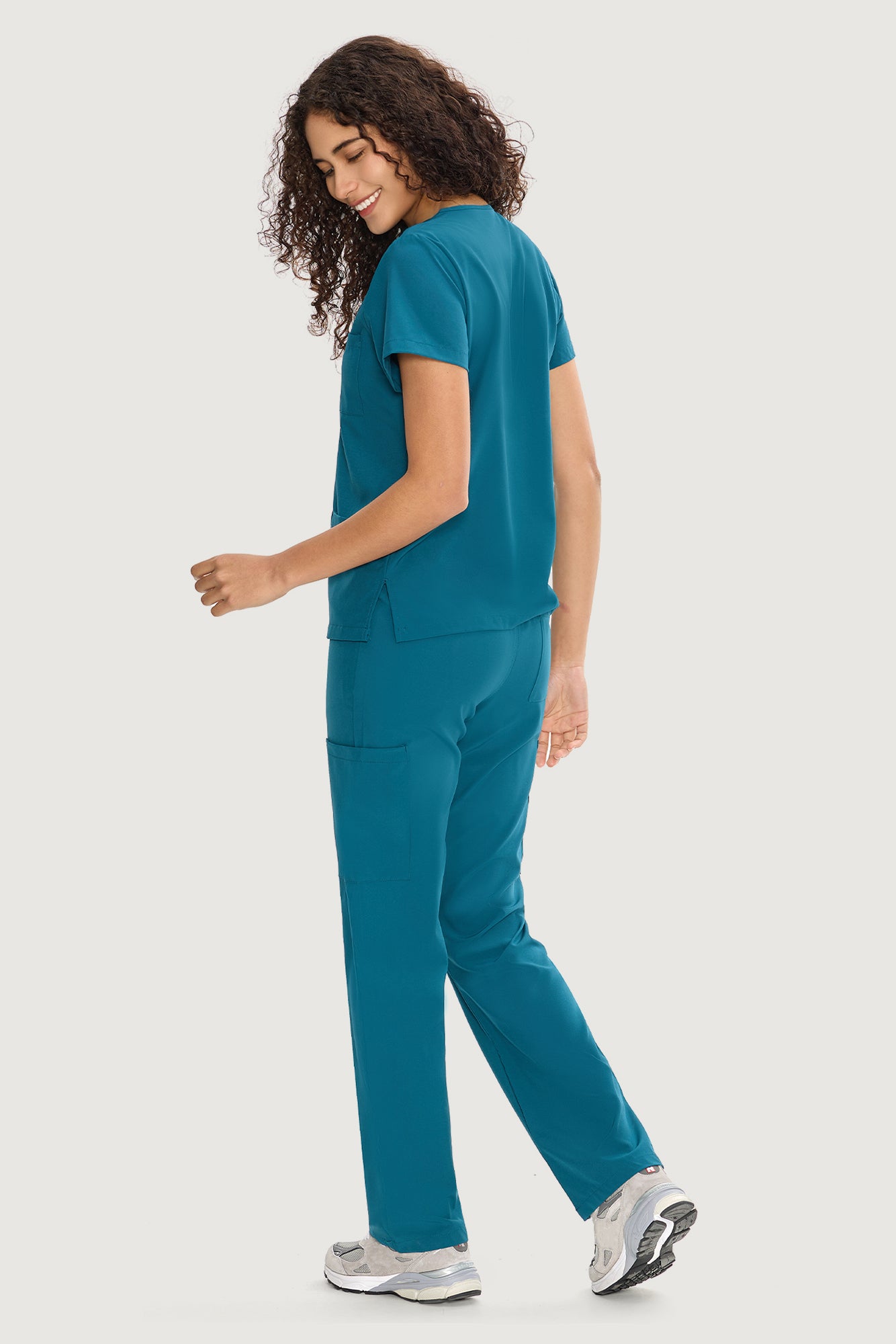 COZYFIT  V-Neck Scrub Top & Straight Leg Pants with 9 Pockets