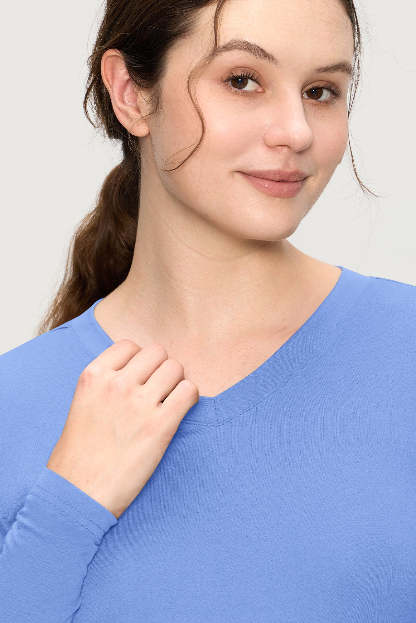 Women’s Underscrub Tee Comfort V-Neck Long Sleeve Undershirt with Soft & Easy Care Fabric