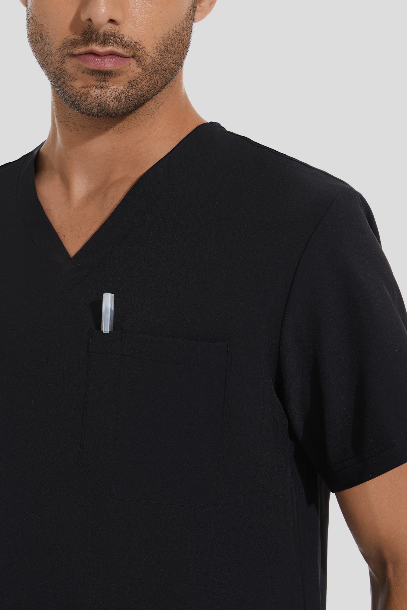 COZYFIT V-Neck Scrub Top & Jogger Pant with 8 Pockets, Yoga Waistband, Anti-Wrinkle Scrubs for Men