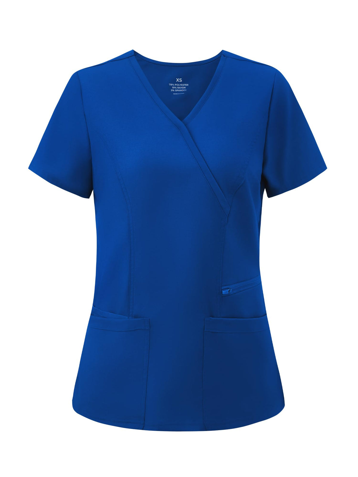 Venus Mock Wrap Scrub Top, Royal Blue, Front View
