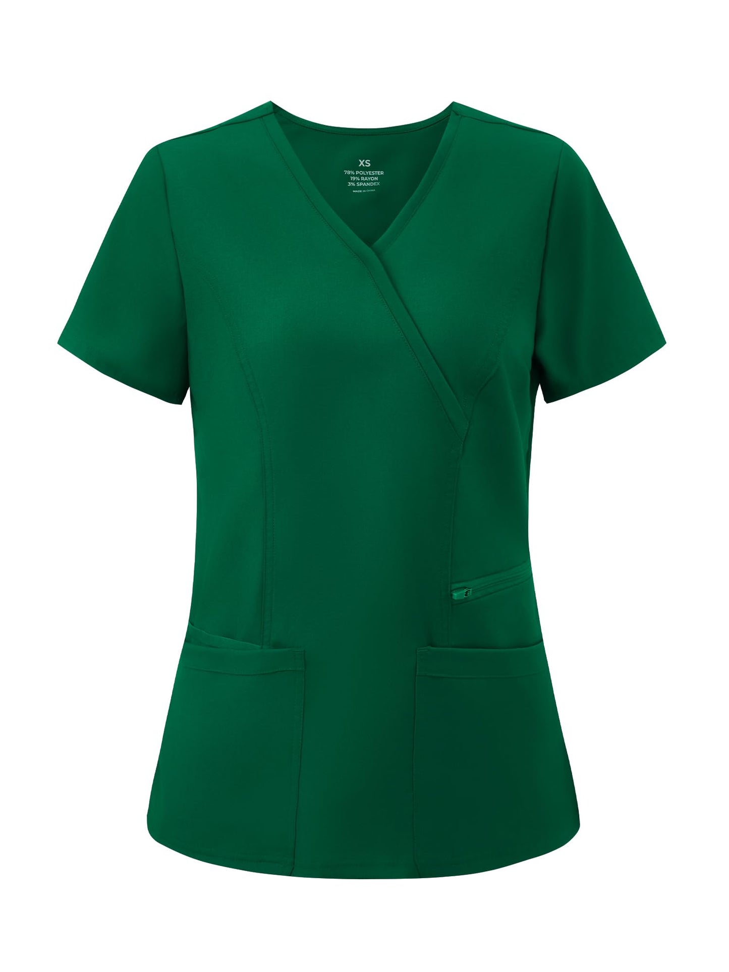 Venus Mock Wrap Scrub Top, Hunter Green, Front View